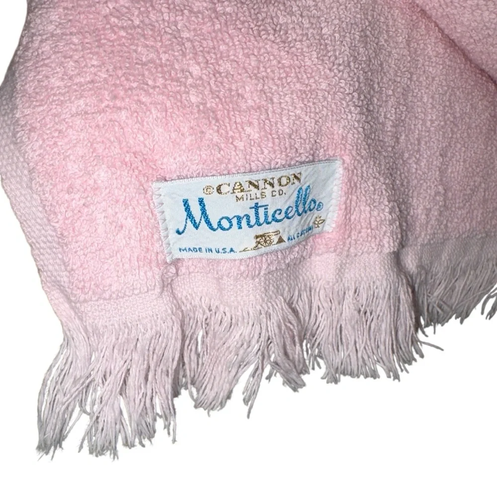Vintage Cannon Monticello Pink Roses Fringed Bath Towel USA